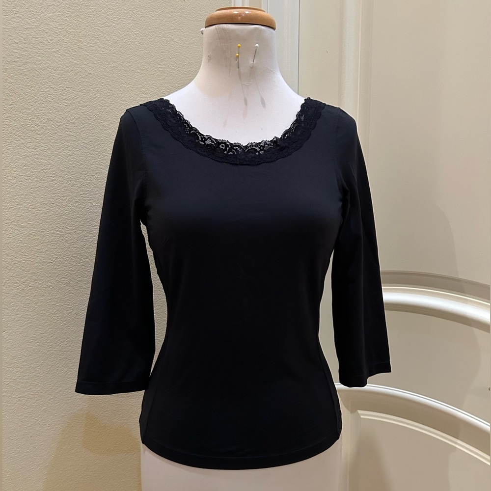 Nwot The Limited navy blue stretch top with lace trim and V back